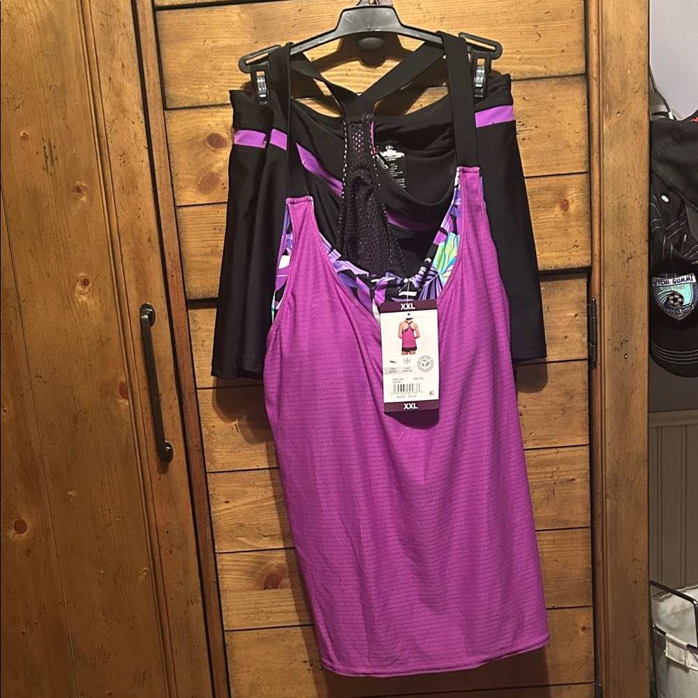 ZeroXposur Purple and Black Women's Swim Dress size XXL (16/18)